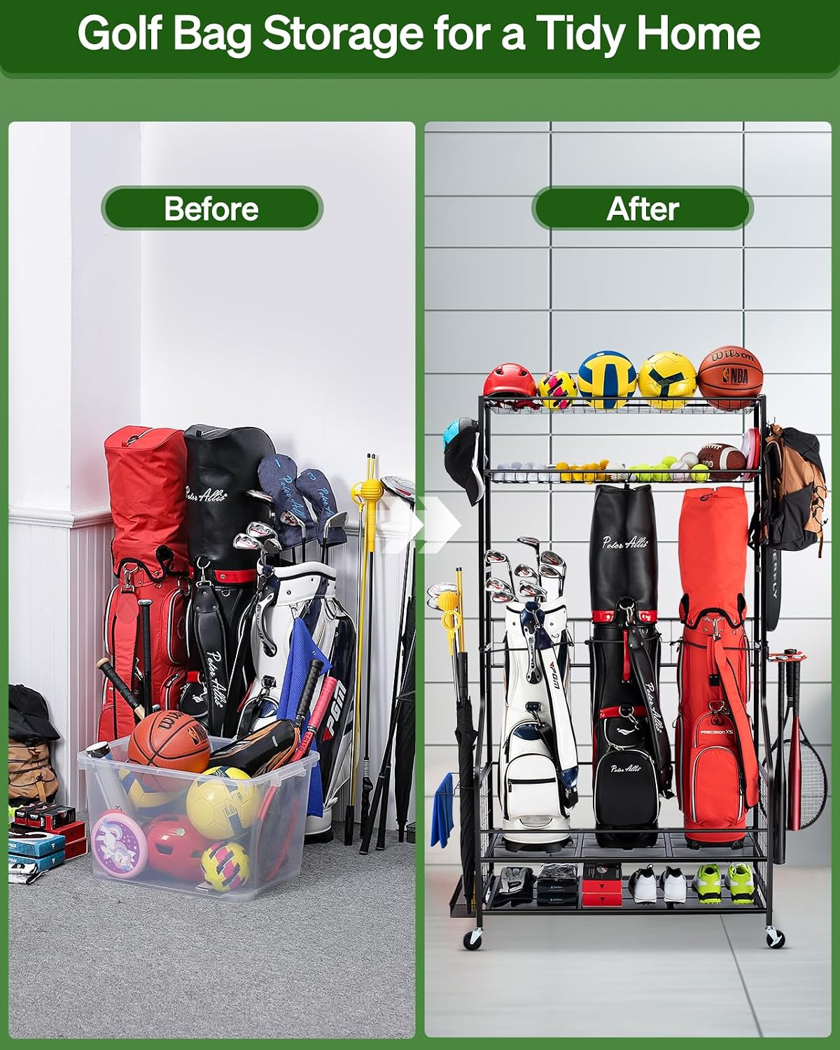 Suporte Organizador de Bolsas  - Golf Equipment Organizer For Garage avaliação e preço